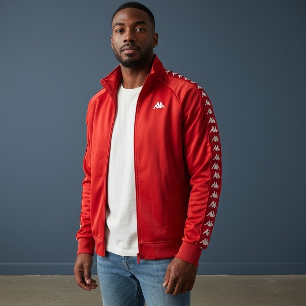 Kappa‎ Track Jacket Burnt Orange Men Med Full Zip Logo Tape Athletic Sportswear